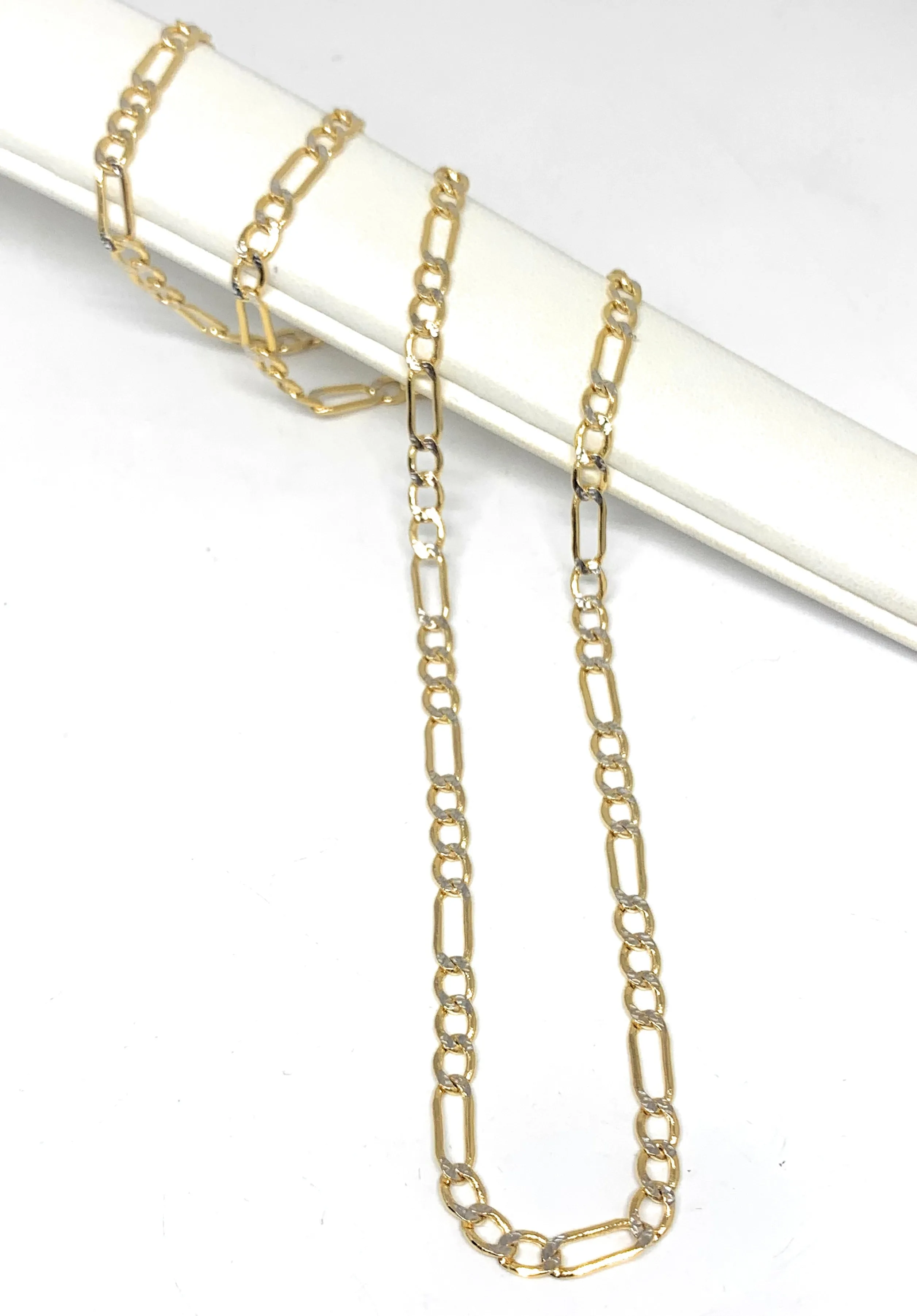 10k Solid Gold Diamond Cut (White Gold) Figaro Chain 18-26 inches 4.5-5mm (Semi-Hollow Style)