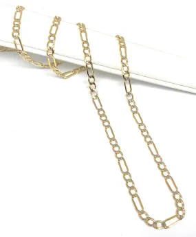 10k Solid Gold Diamond Cut (White Gold) Figaro Chain 18-26 inches 4.5-5mm (Semi-Hollow Style)