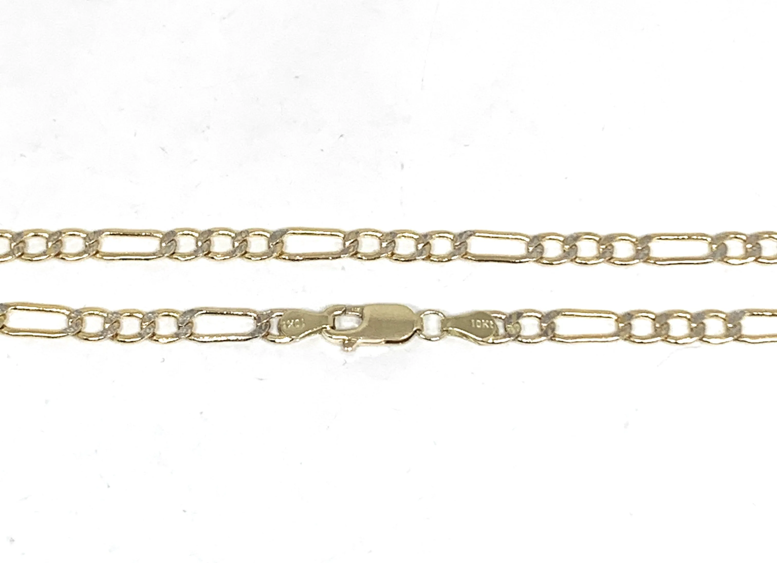 10k Solid Gold Diamond Cut (White Gold) Figaro Chain 18-26 inches 4.5-5mm (Semi-Hollow Style)