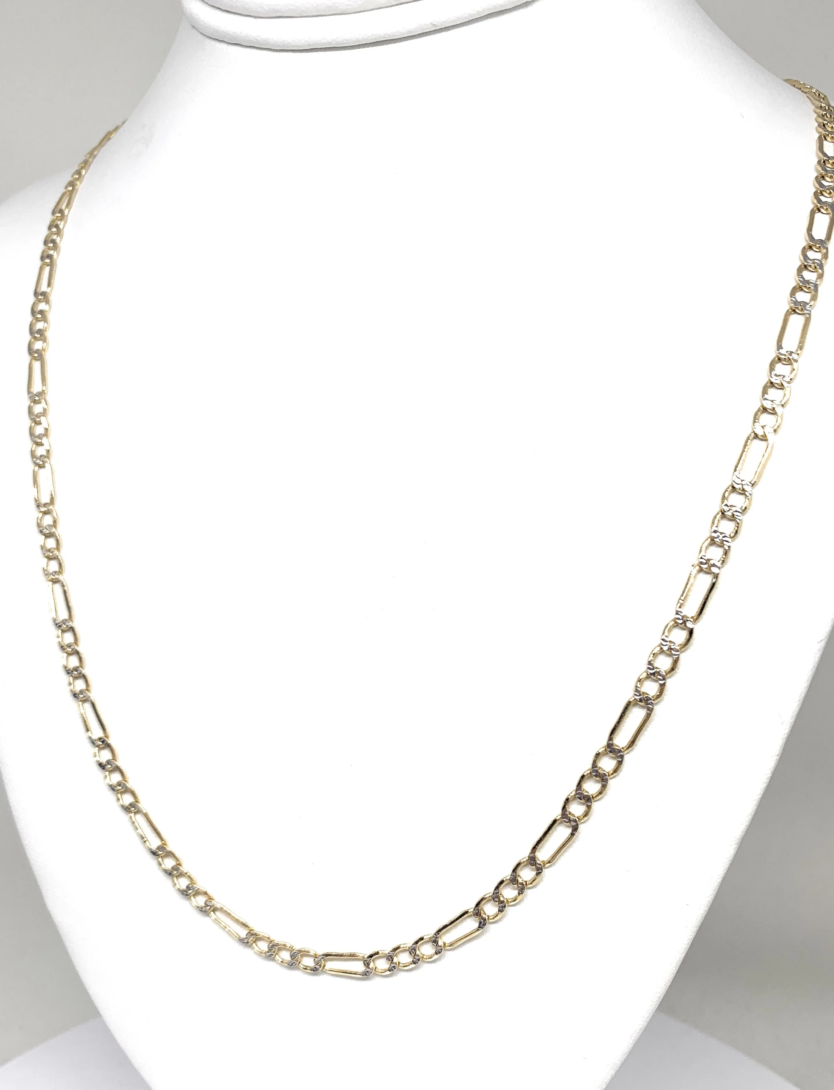 10k Solid Gold Diamond Cut (White Gold) Figaro Chain 18-26 inches 4.5-5mm (Semi-Hollow Style)