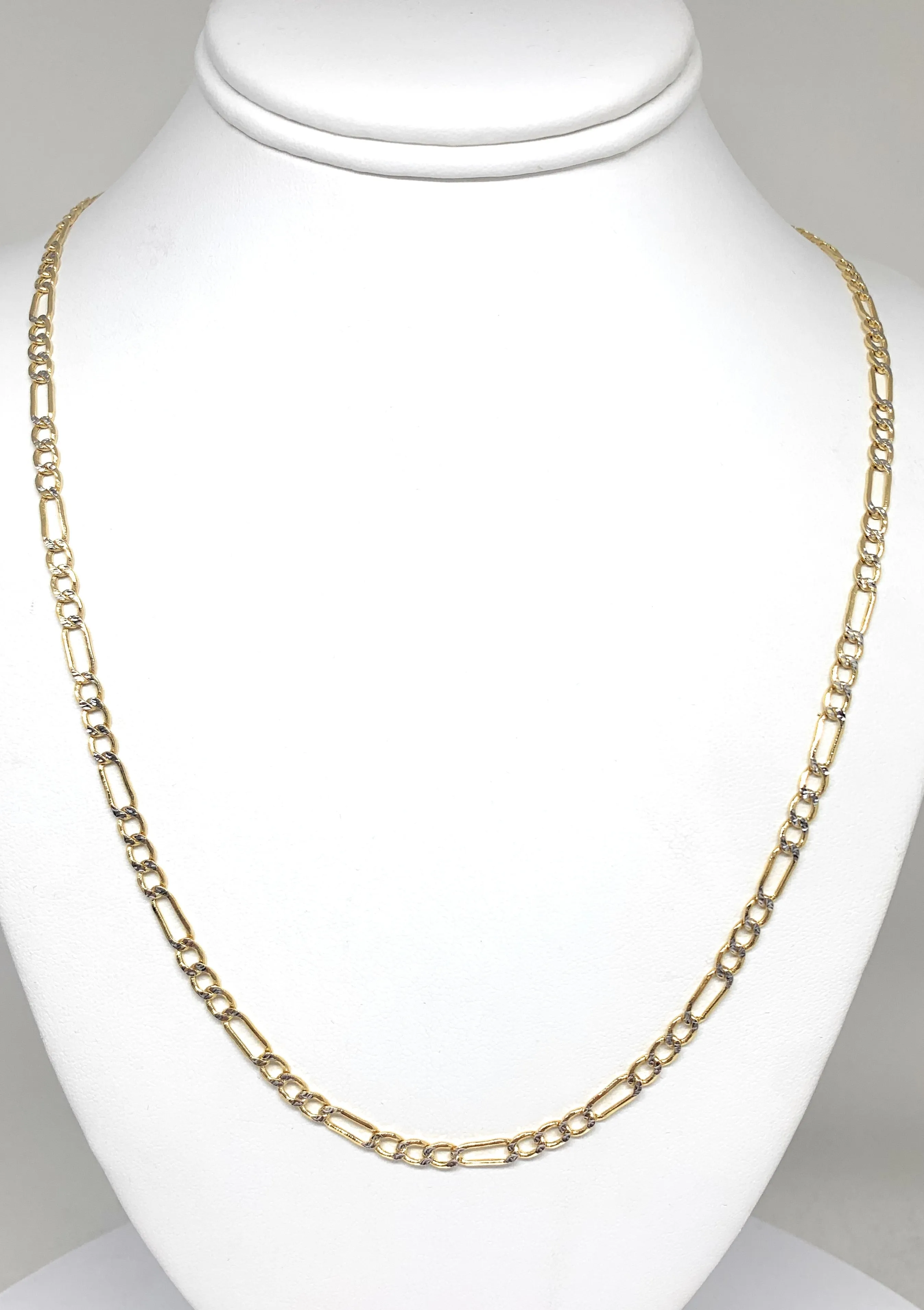 10k Solid Gold Diamond Cut (White Gold) Figaro Chain 18-26 inches 4.5-5mm (Semi-Hollow Style)