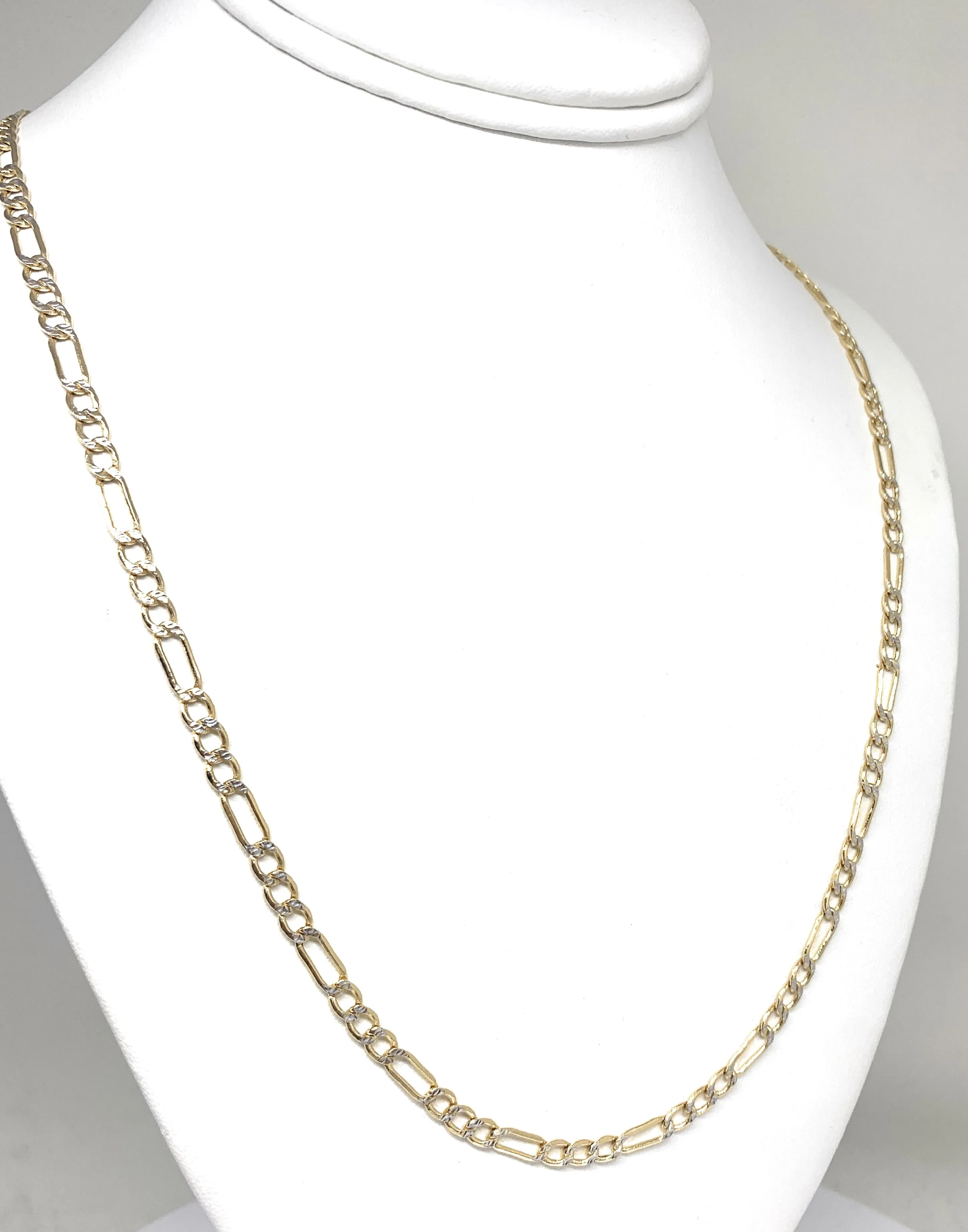 10k Solid Gold Diamond Cut (White Gold) Figaro Chain 18-26 inches 4.5-5mm (Semi-Hollow Style)