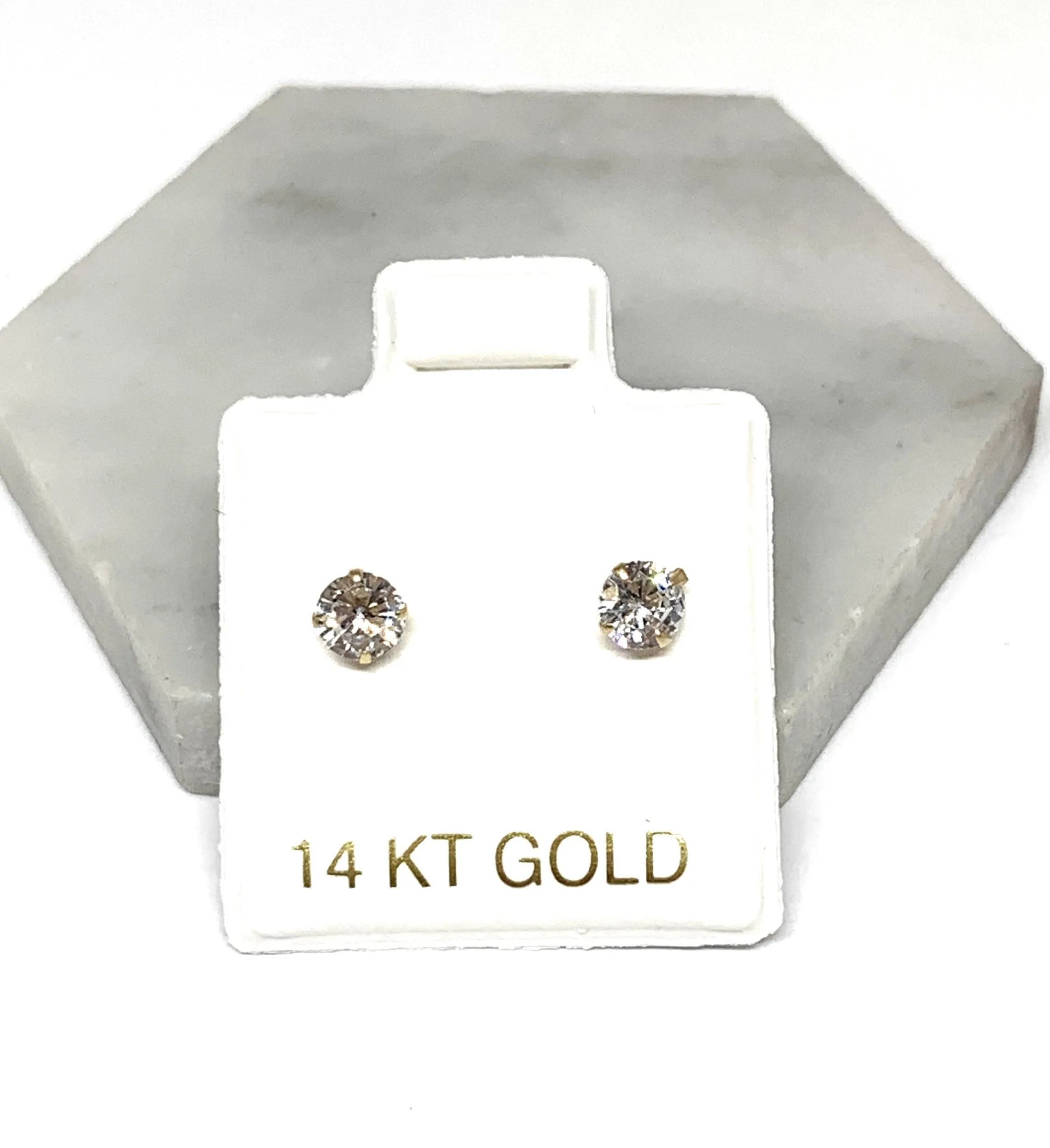 14k Solid Gold Cubic Zirconia Stud Earrings 3-10mm