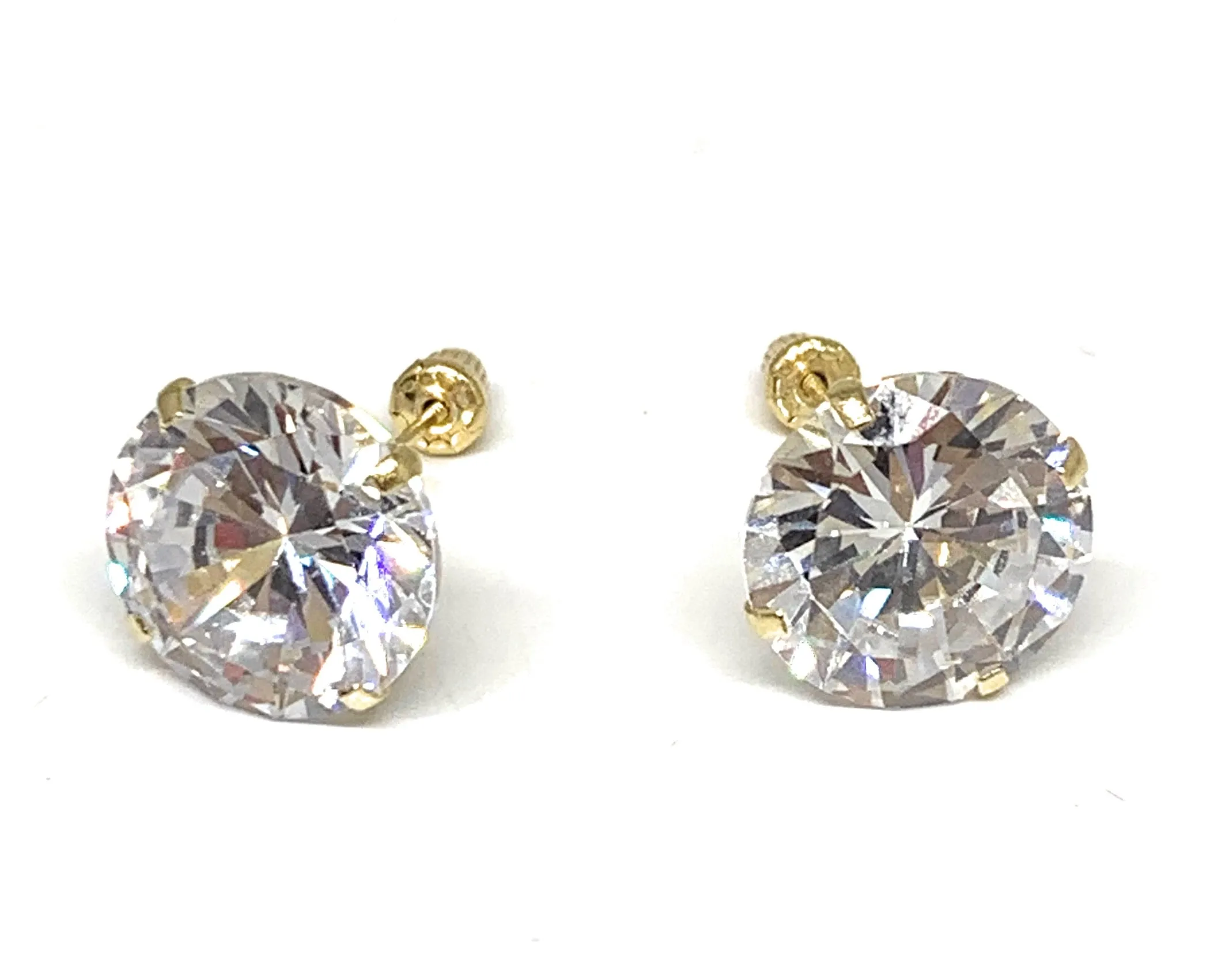 14k Solid Gold Cubic Zirconia Stud Earrings 3-10mm