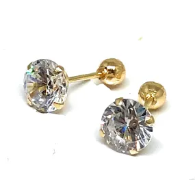 14k Solid Gold Cubic Zirconia Stud Earrings 3-10mm