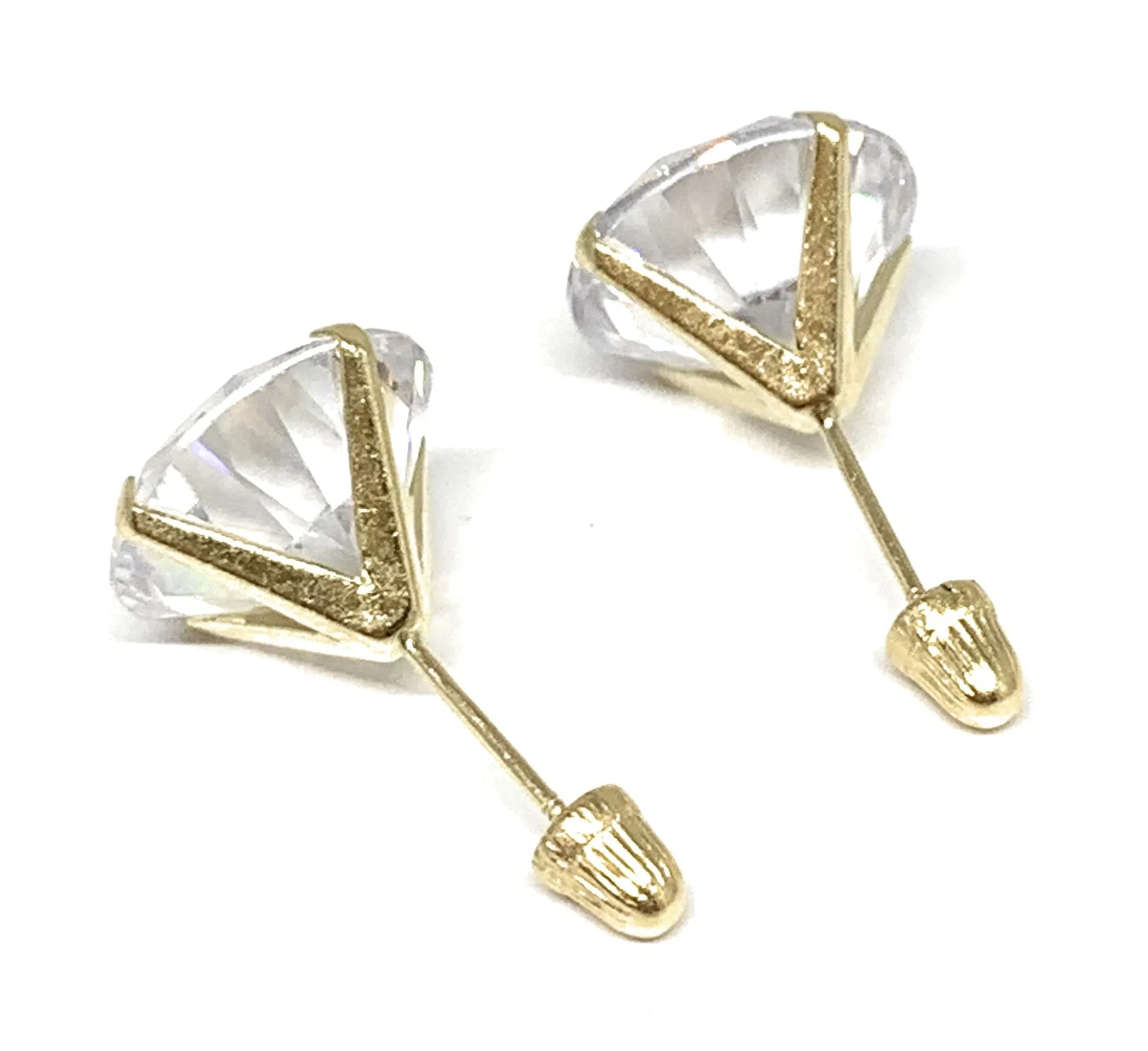 14k Solid Gold Cubic Zirconia Stud Earrings 3-10mm