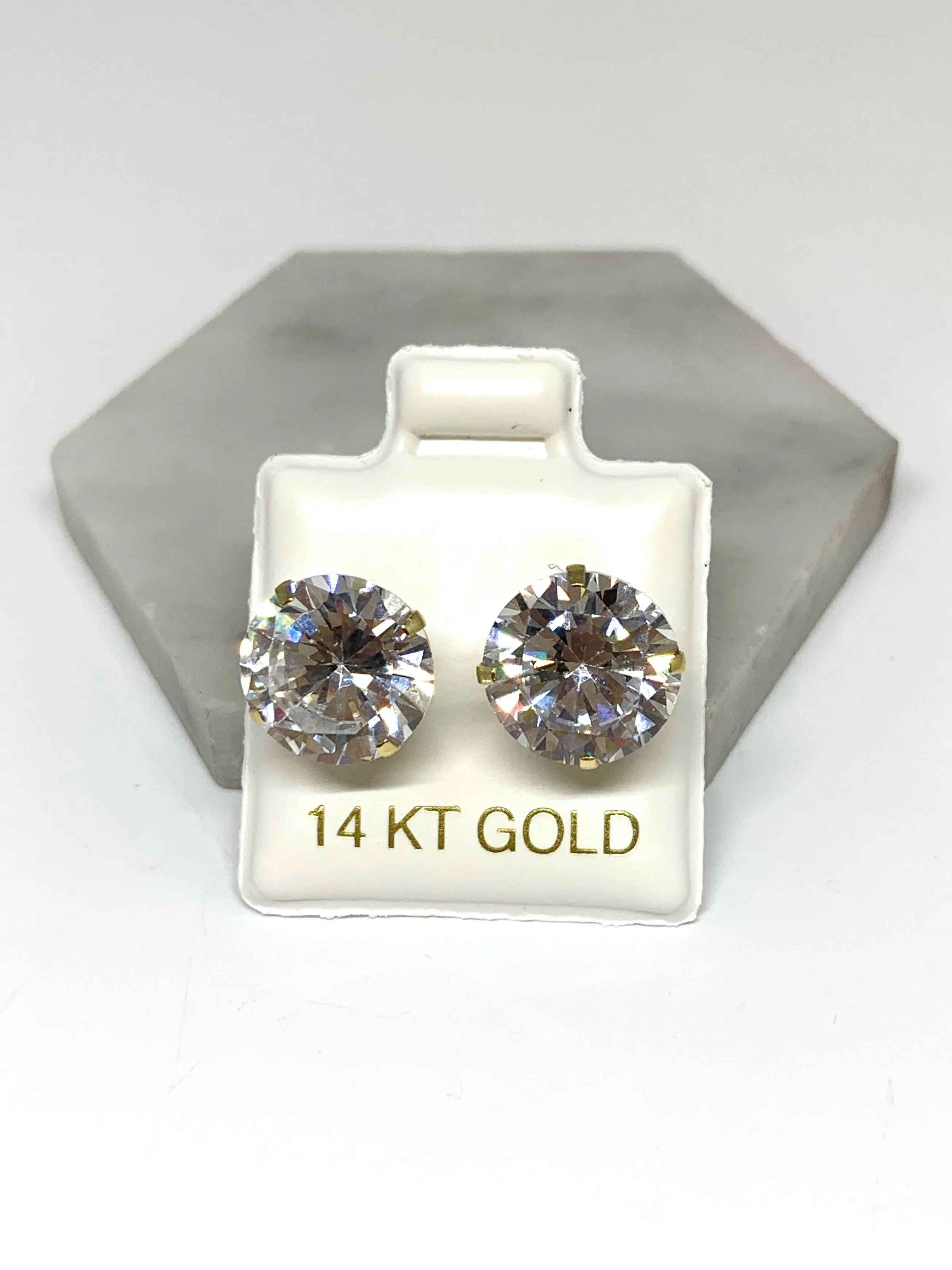 14k Solid Gold Cubic Zirconia Stud Earrings 3-10mm