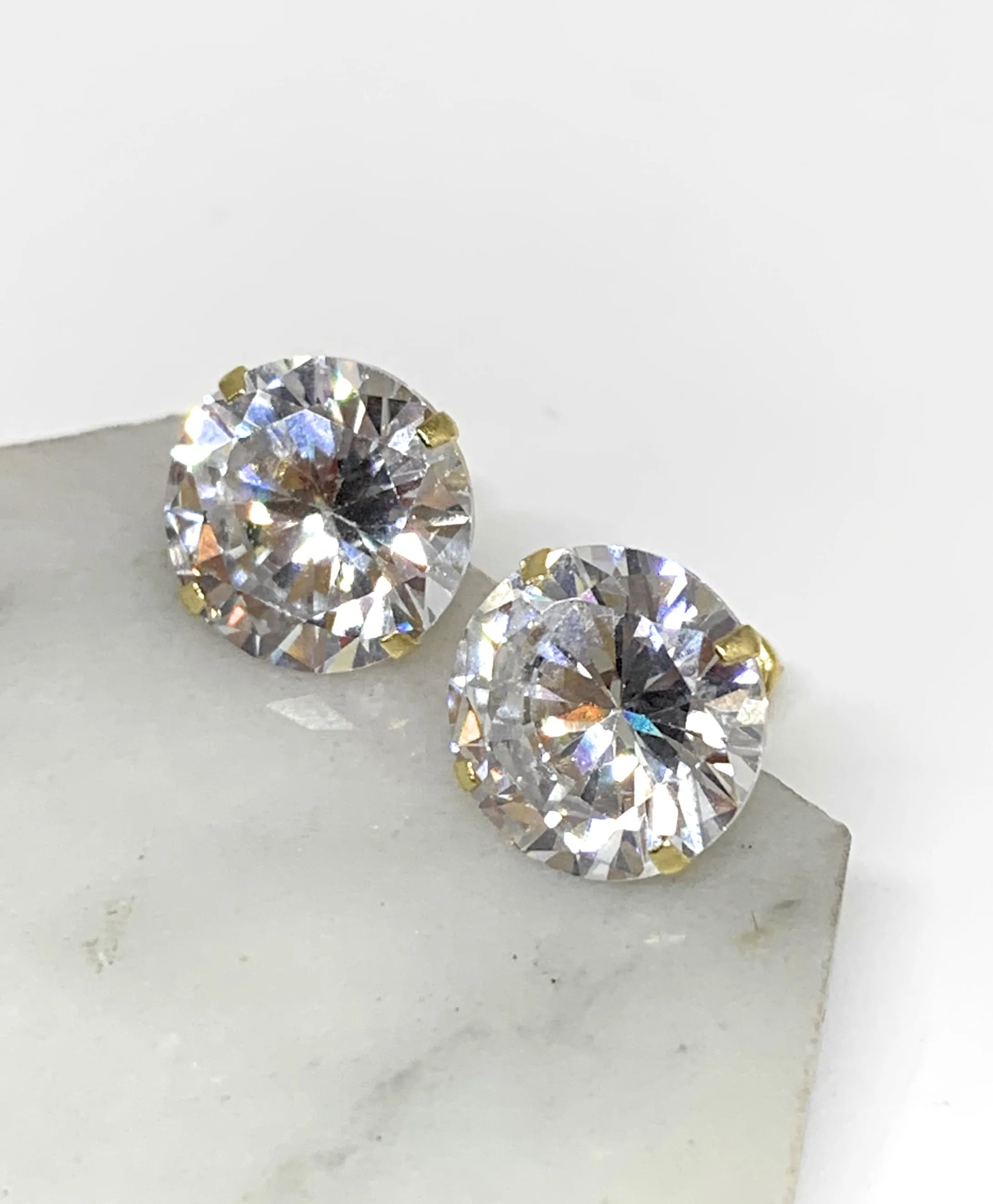 14k Solid Gold Cubic Zirconia Stud Earrings 3-10mm