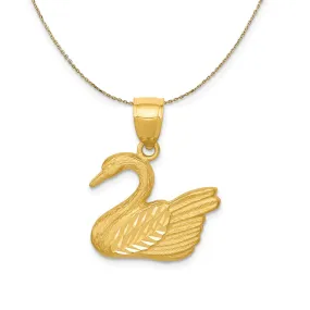 14k Yellow Gold Diamond Cut Swan Necklace