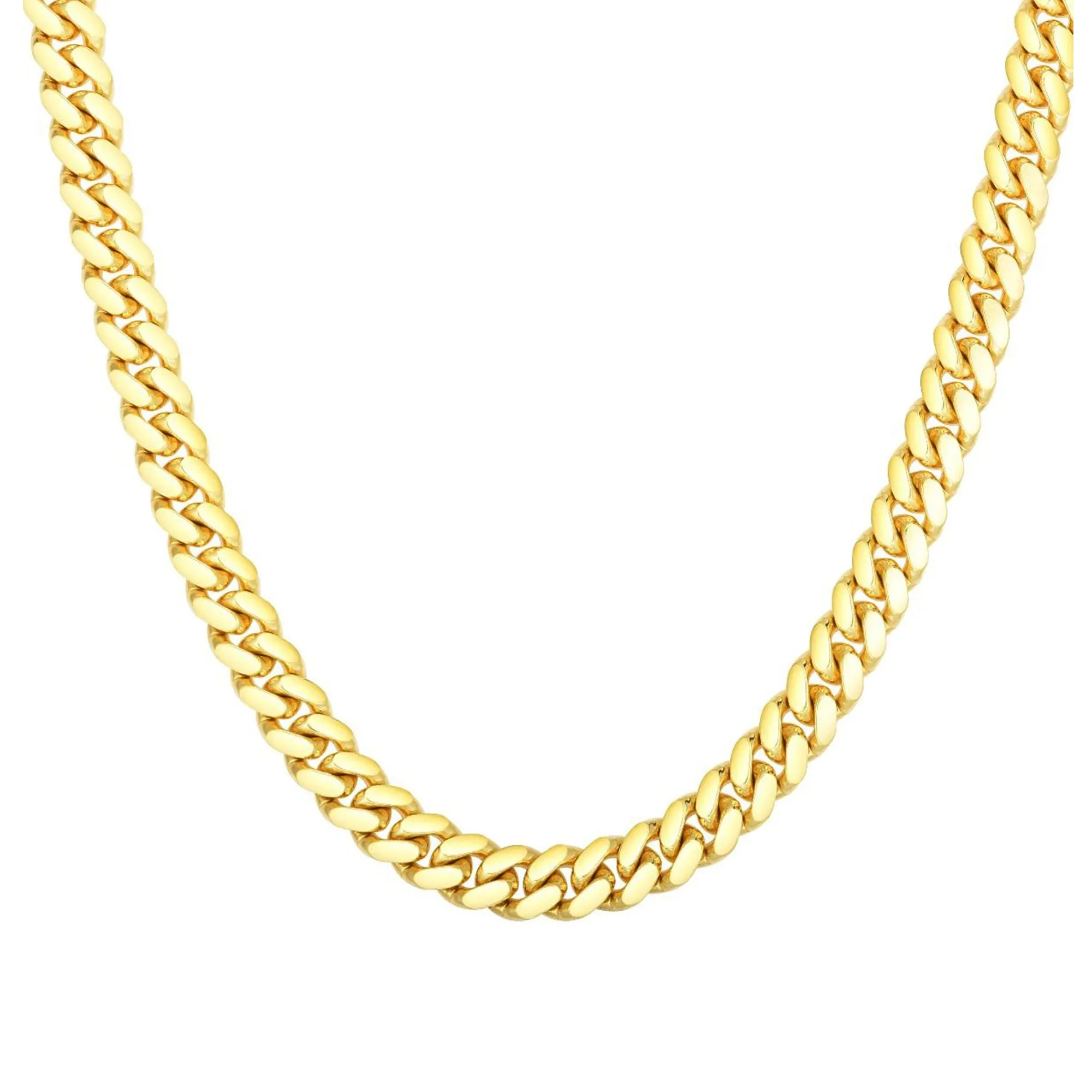 14k Yellow Solid Gold Miami Cuban Link Chain Necklace, Width 8.2mm