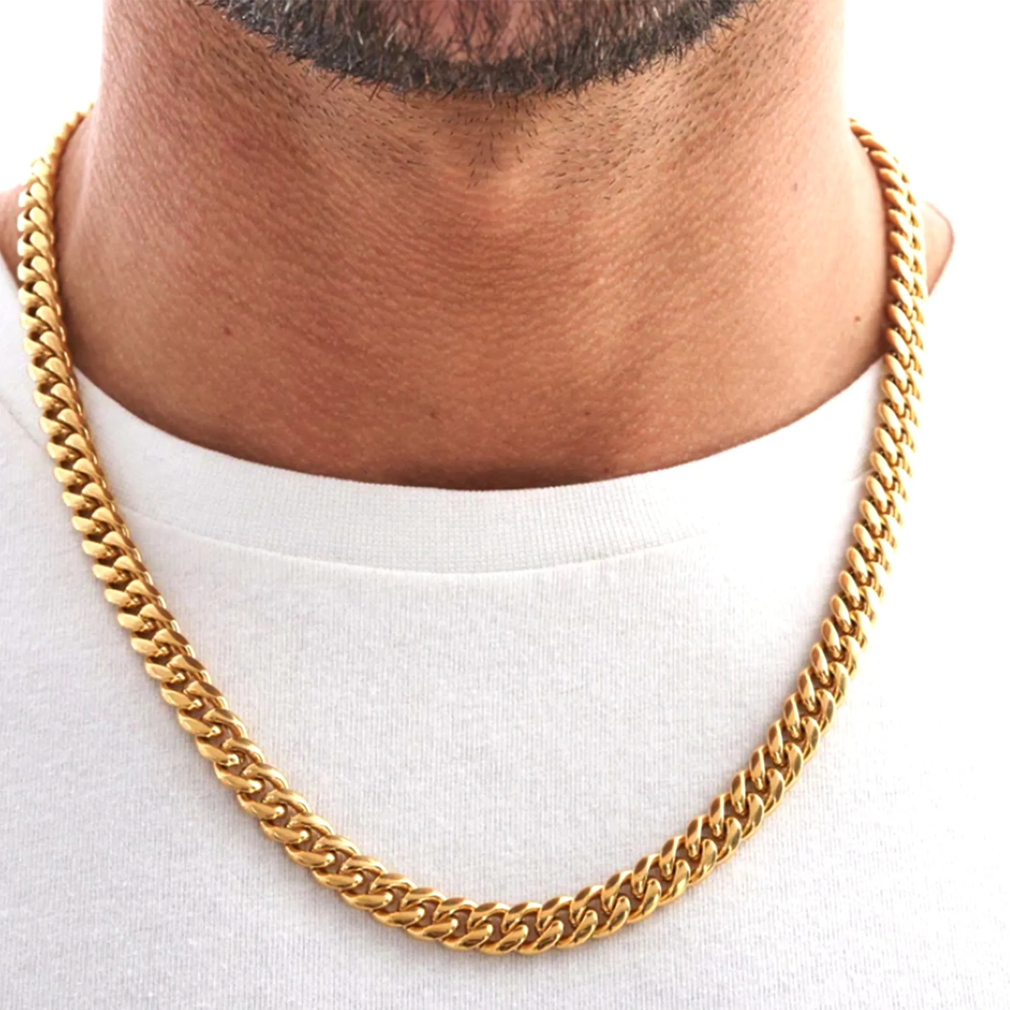 14k Yellow Solid Gold Miami Cuban Link Chain Necklace, Width 8.2mm