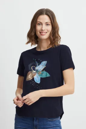 1761- Tee with Flower design- Navy- Fransa