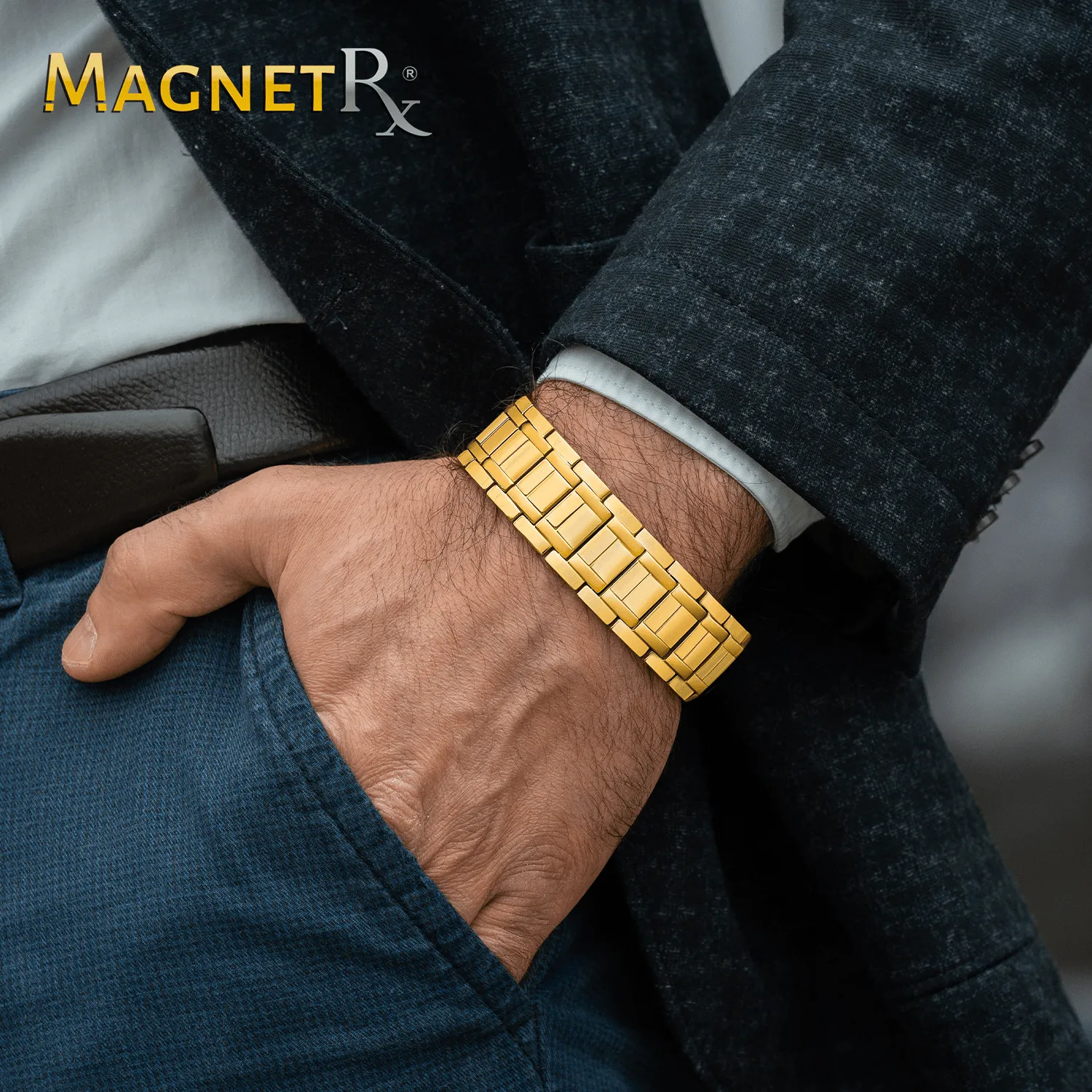 3x Strength Titanium Magnetic Bracelet for Men (Gold)