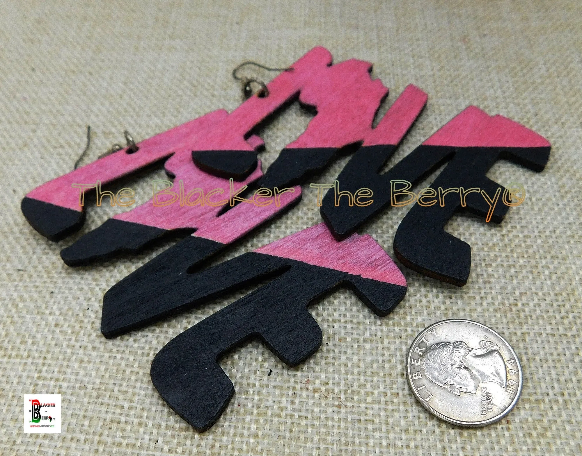 Africa Earrings Love Wooden Hand Painted Jewelry Pink Black Women Black Owned