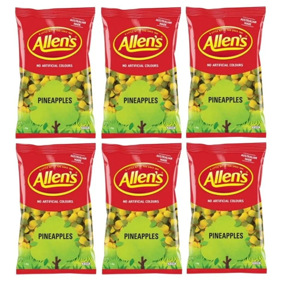 Allens Pineapples Lollies 1.3kg 6 Pack Bulk