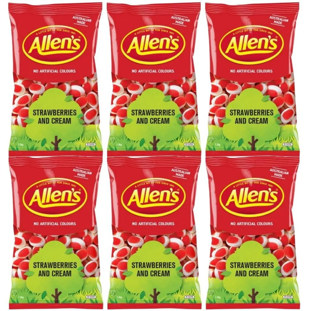 Allens Strawberries & Cream Lollies 1.3kg 6 Pack Bulk