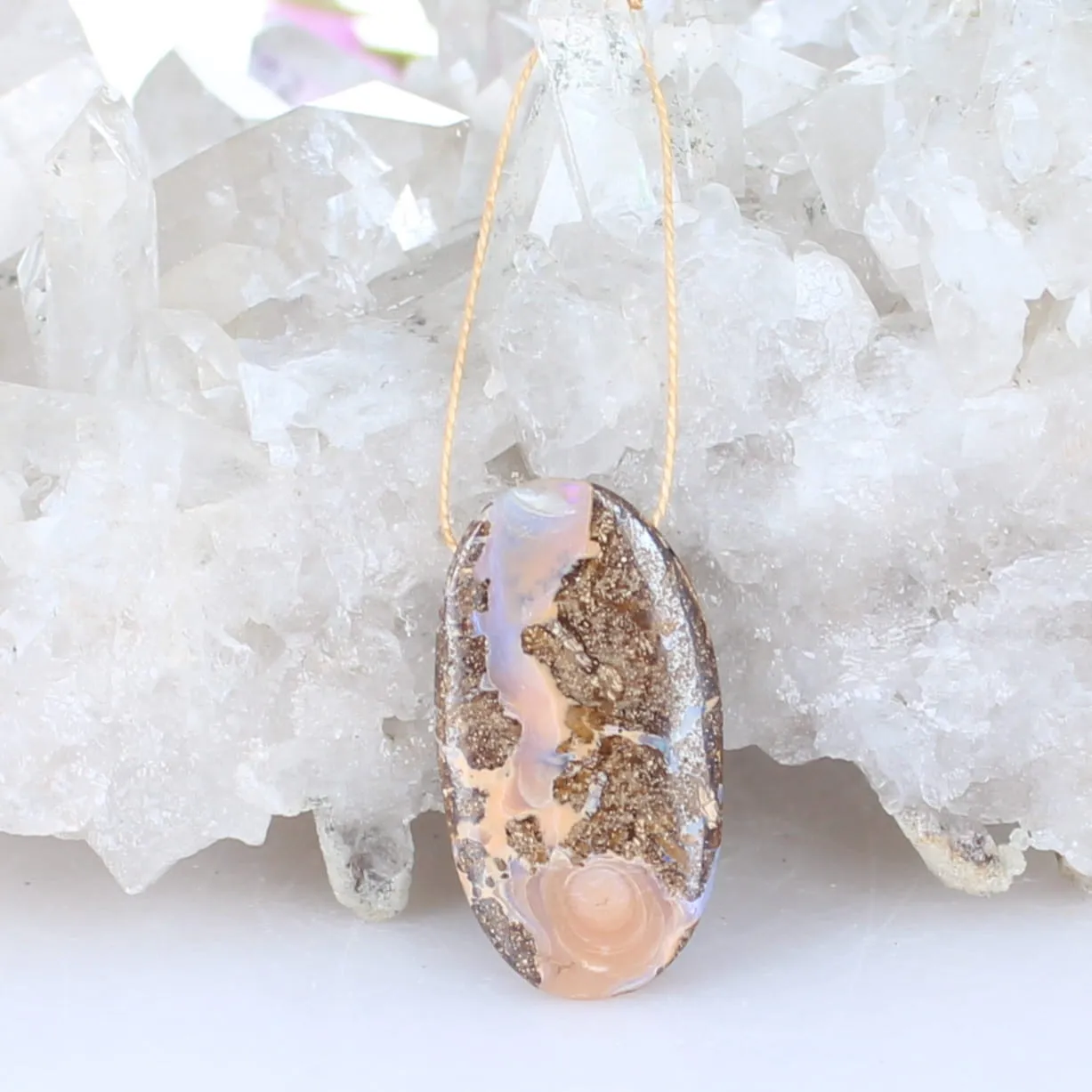 Australian Golden Boulder Opal Golden Peach Large Oval Pendant