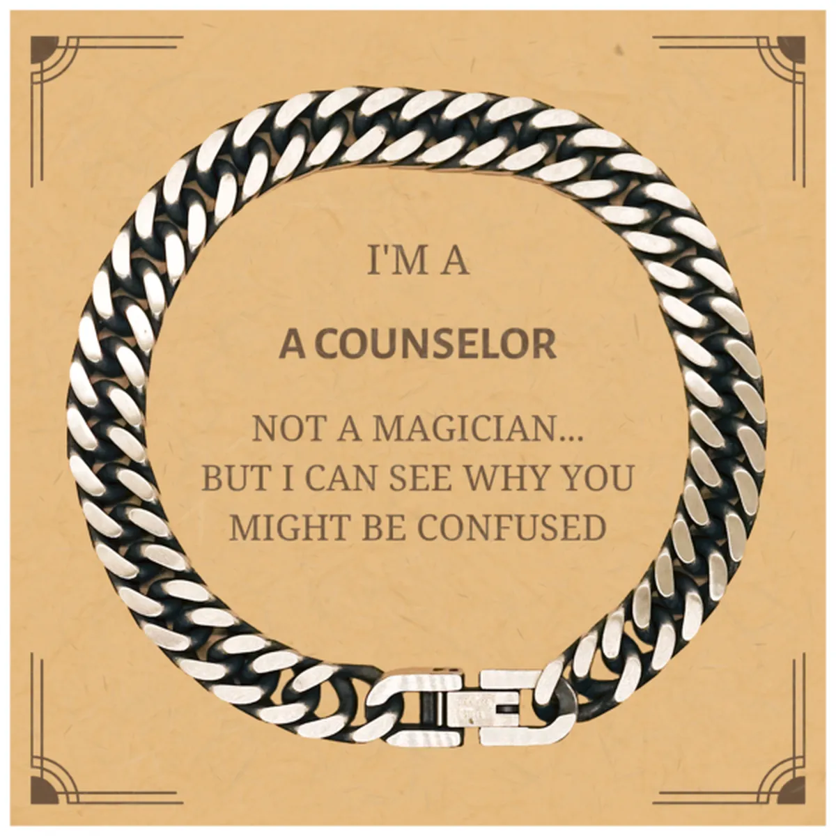 Badass Counselor Gifts, I'm Counselor not a magician, Sarcastic Cuban Link Chain Bracelet for Counselor Birthday Christmas for  