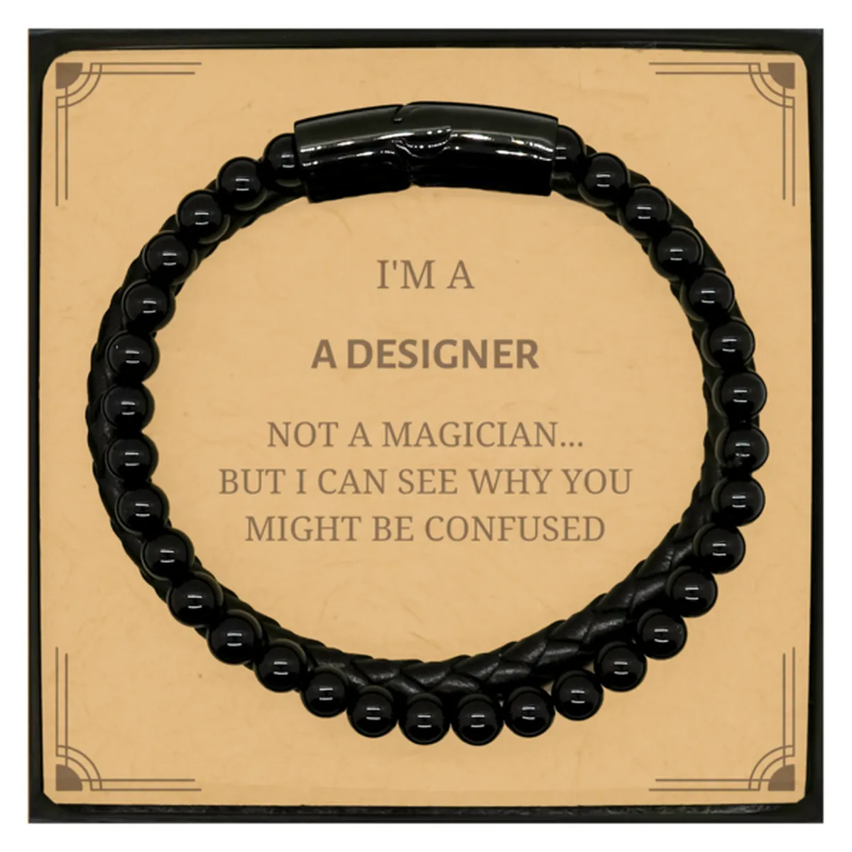 Badass Designer Gifts, I'm Designer not a magician, Sarcastic Stone Leather Bracelets for Designer Birthday Christmas for  Men, 