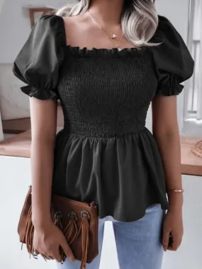 Balloon Sleeves Ruffle Women Top