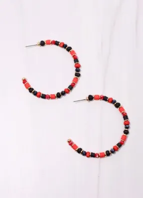 Bartlett Beaded Hoop Earring RED BLACK