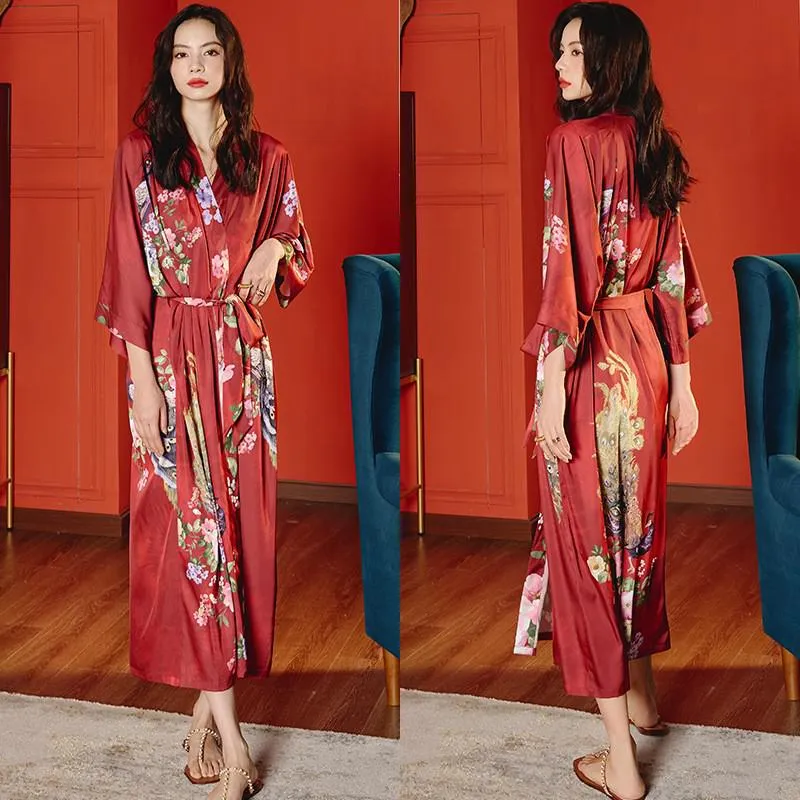 Black Print Floral Long Robe Nightgown Half Sleeve