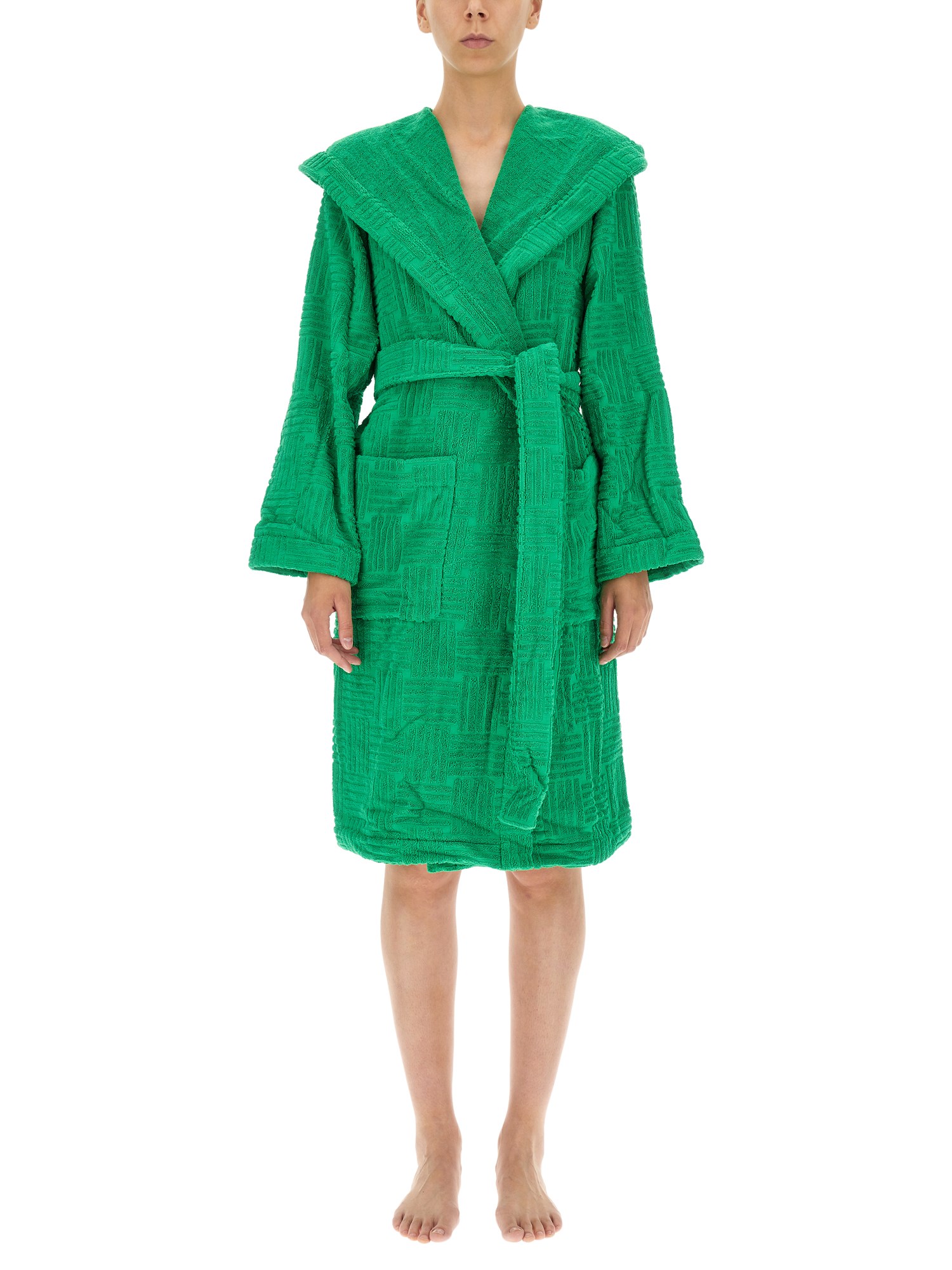 BOTTEGA VENETA    TERRY COTTON BRAIDED PATTERN BATHROBE