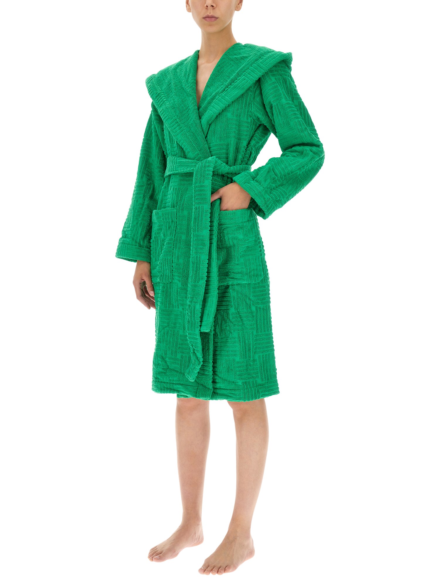 BOTTEGA VENETA    TERRY COTTON BRAIDED PATTERN BATHROBE