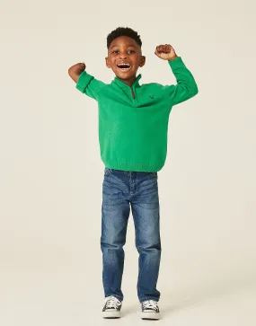 Boy's Half Zip Organic Cotton Knit Jumper - Green from Crew Clothing Company