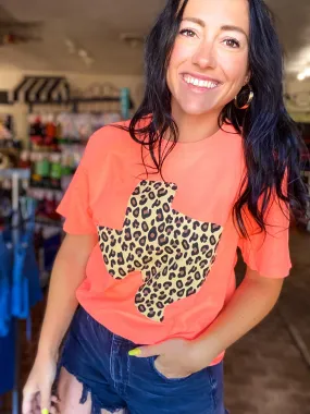 Bright Coral Leopard Texas Tee