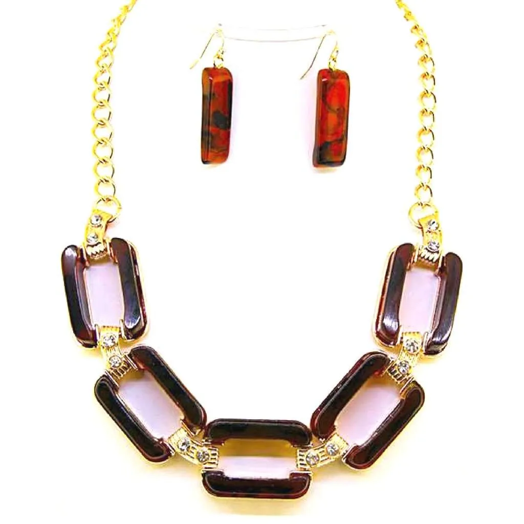 Brown Rectangle Link Statment Necklace