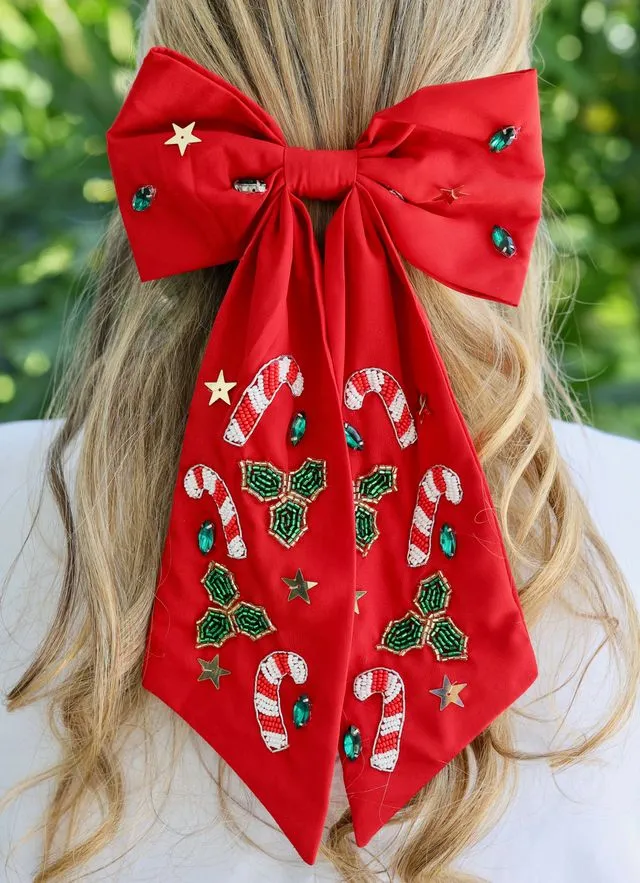 Candy Cane Hair Bow RED