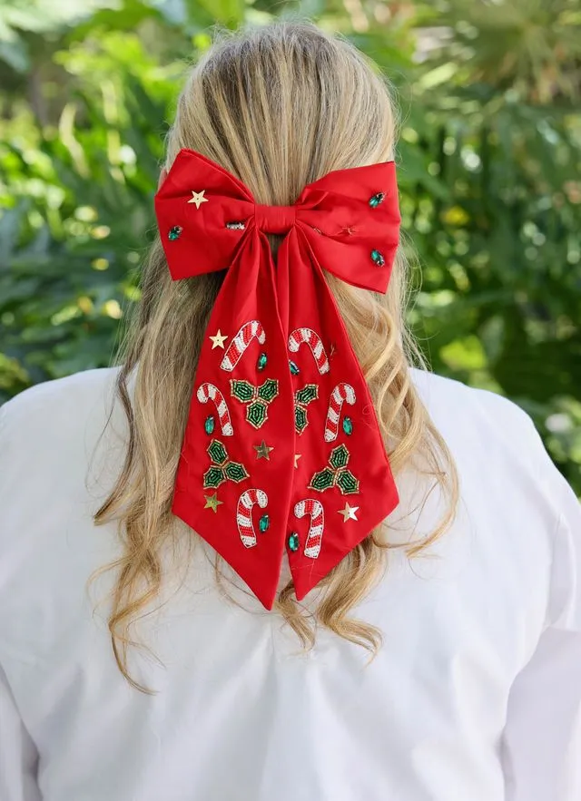 Candy Cane Hair Bow RED