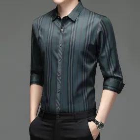 Casual Style Striped Pattern Square Collar Long Sleeve Shirt for Men