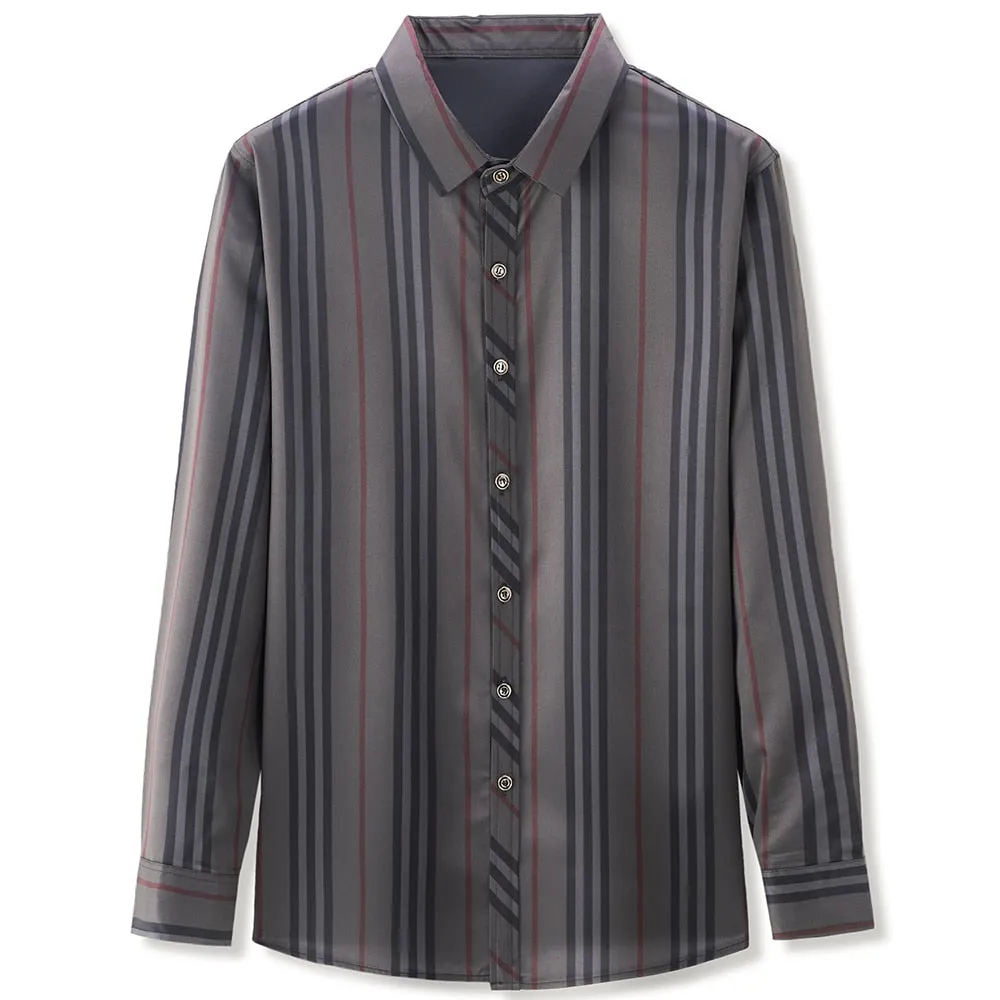 Casual Style Striped Pattern Square Collar Long Sleeve Shirt for Men