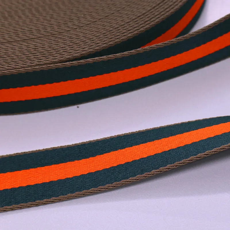 Dark Green and Brown Webbing - Orange Stripe