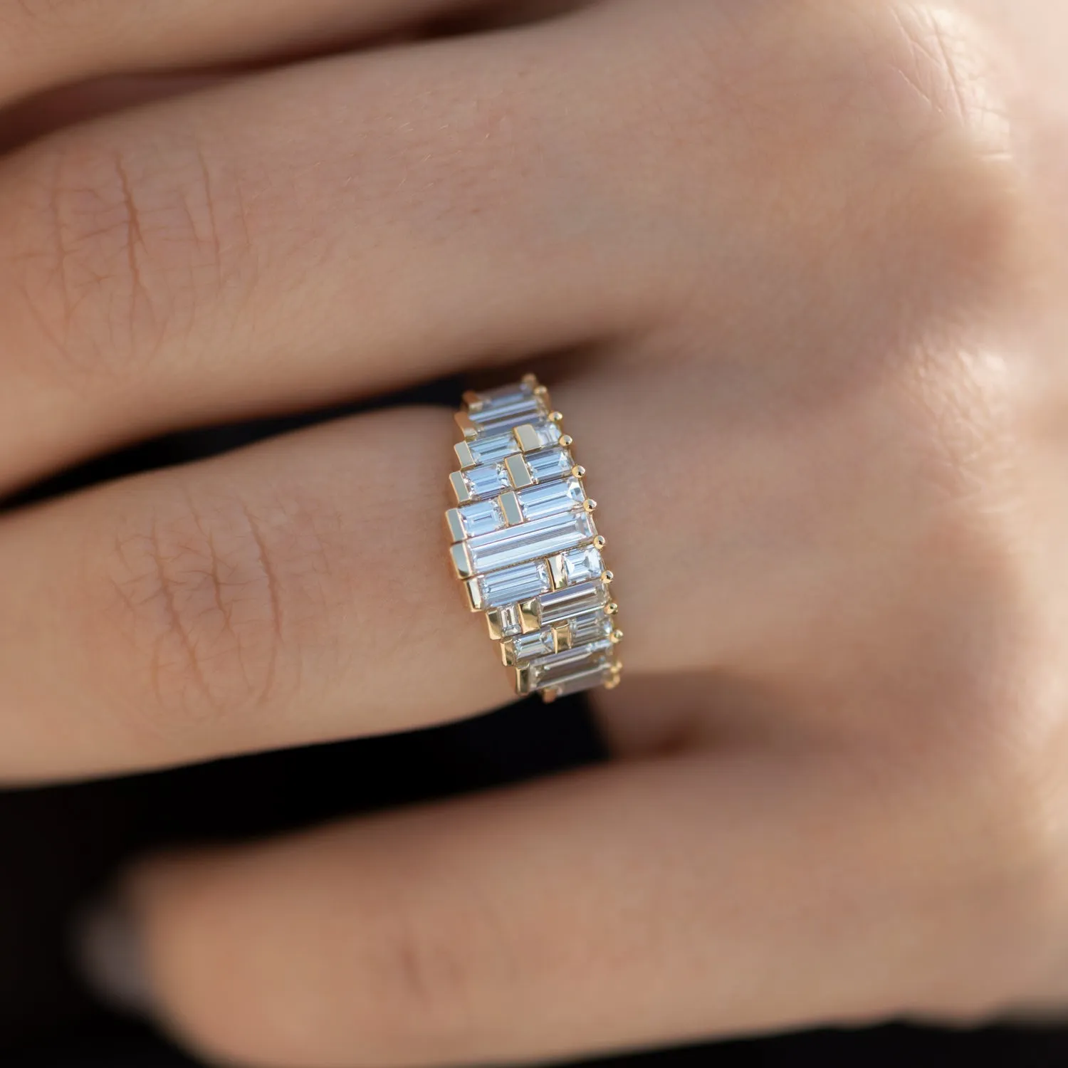 Deco Diamond Engagement Ring with Top Light Brown Baguettes