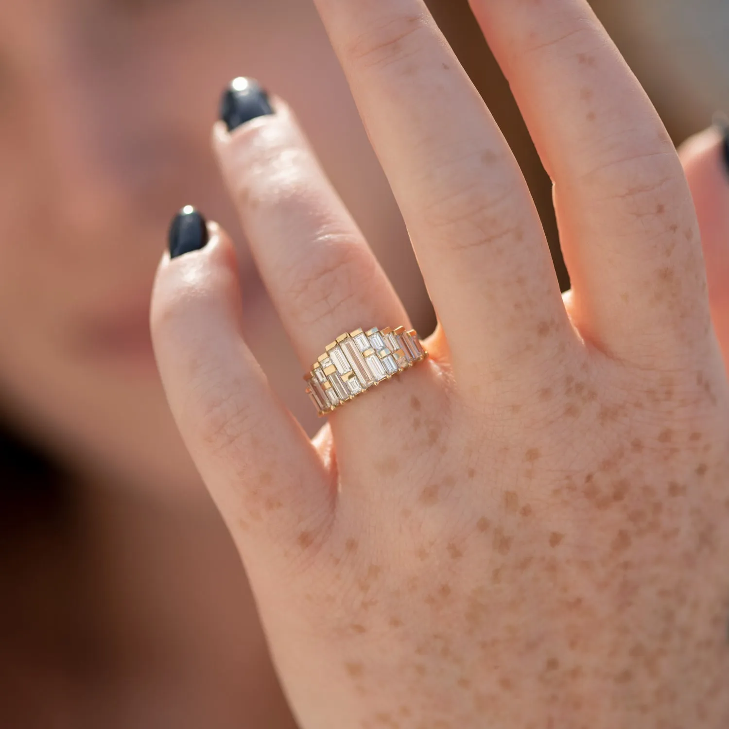 Deco Diamond Engagement Ring with Top Light Brown Baguettes