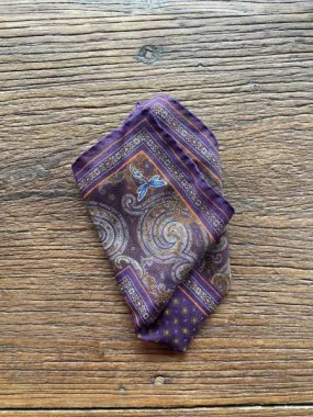 DEEP PURPLE, GREY, AND RUST PAISLEY POCKET SQUARE