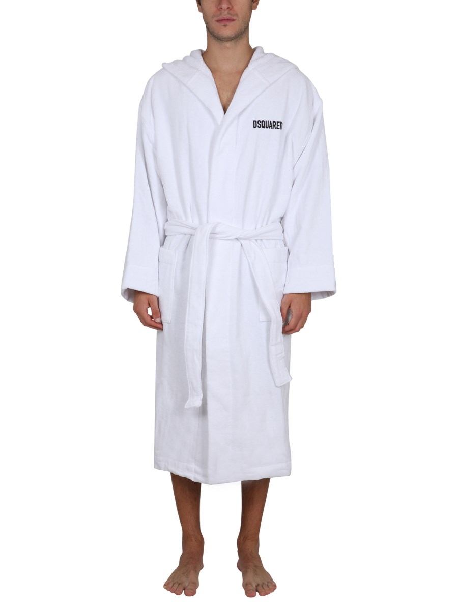 DSQUARED    COTTON BATHROBE WITH LOGO