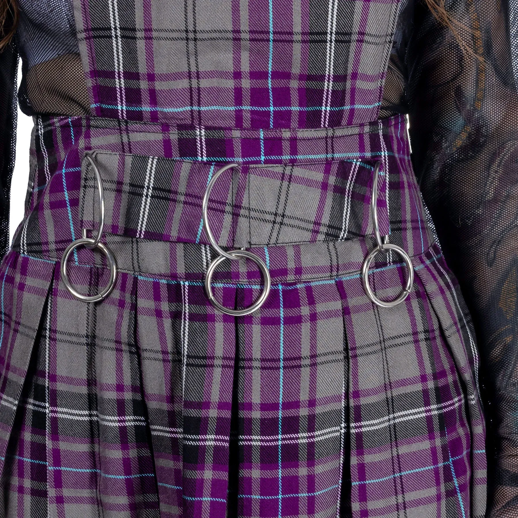 FAYE PINAFORE - GREY/PURPLE CHECK