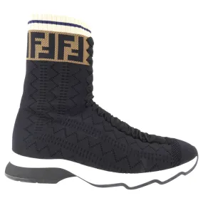 Fendi FF Monogram Logo Black Laced Sock Boot - 40