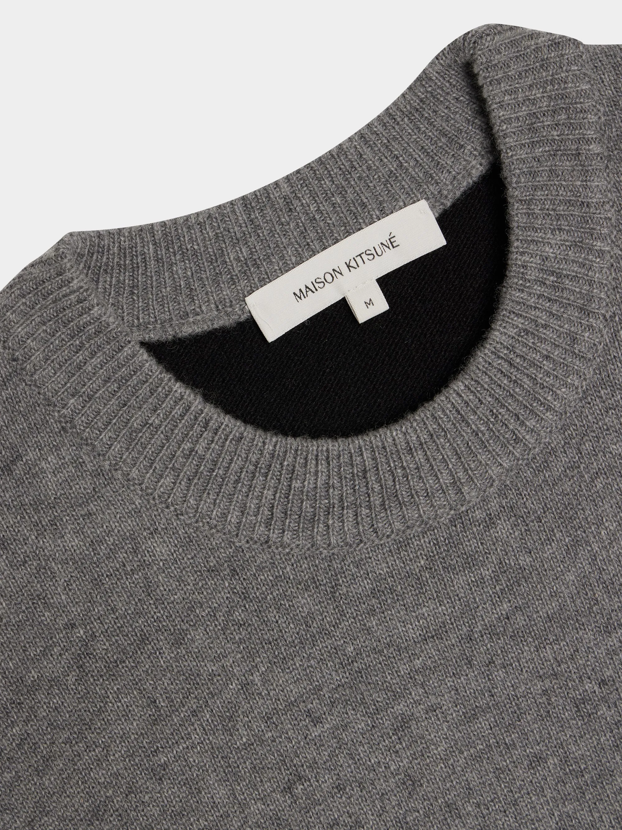 Fox Head Intarsia Comfort Jumper In Colour Block, Grey Melange