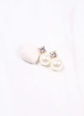 Geraldine Pearl and CZ Earring CREAM