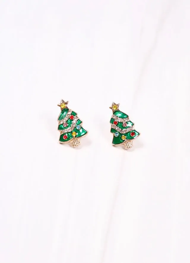 Glistening Christmas Tree Stud Earring GREEN