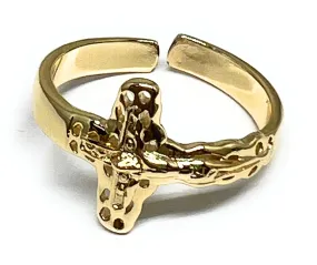 Gold Plated Jesus Crucifix Cross Ring Anillo Adjustable