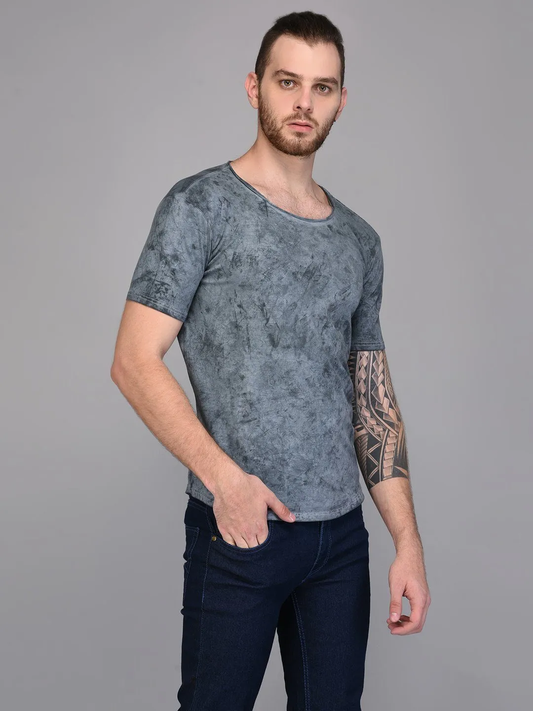 Grey Blast Wash Crew Neck T-shirt