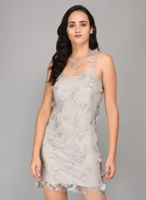 Grey Shift Floral Embellished Dress