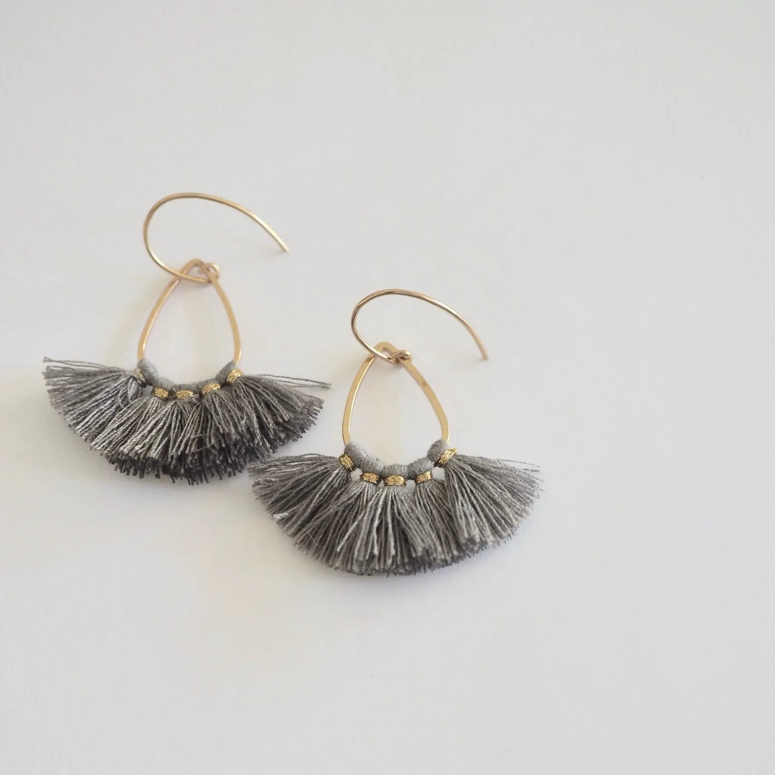 Grey Tassel Teardrop Earrings