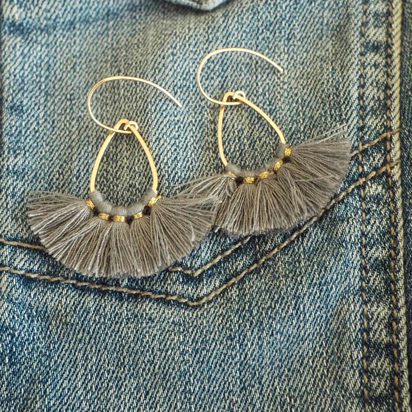 Grey Tassel Teardrop Earrings